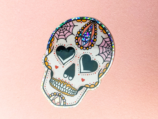 Love You to Death Crystal Sugar Skull Glitter Sticker