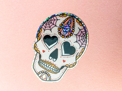 Love You to Death Crystal Sugar Skull Glitter Sticker