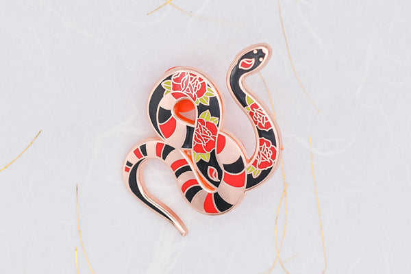 Ink & Blood Rose Snake Hard Enamel Pin