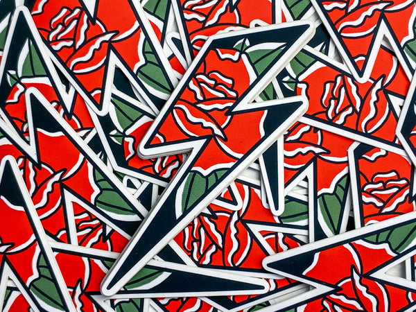 Love-struck lightning bolt and Roses Tattoo Sticker