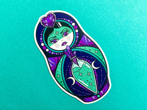 Vickilicious Designs | A Little Bewitched - Crystal Witch, Love Potion Cute & Creepy Doll Tattoo  Sticker
