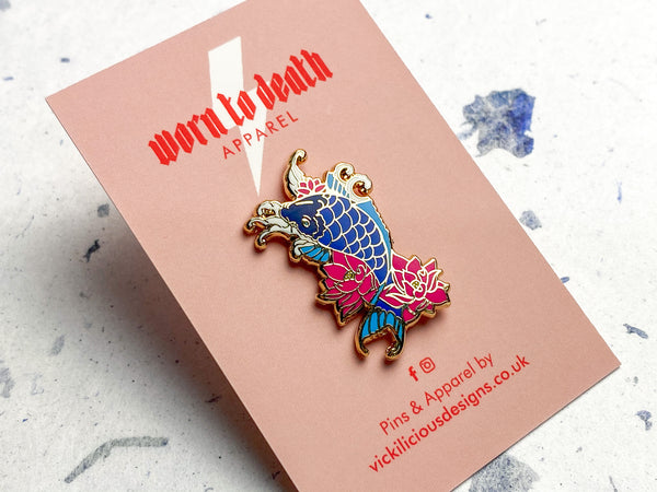 Japanese Koi Carp & Lotus Flower Hard Enamel Pin