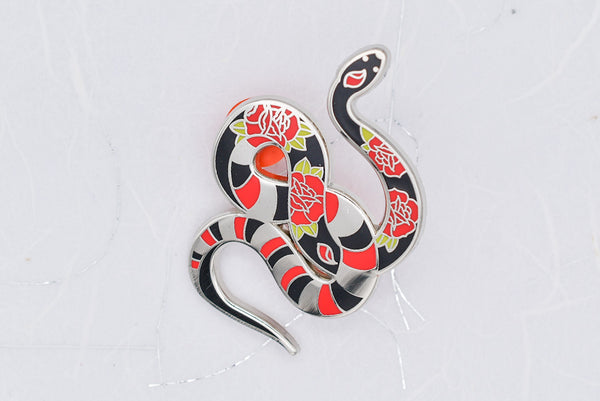 Ink & Blood Rose Snake Hard Enamel Pin