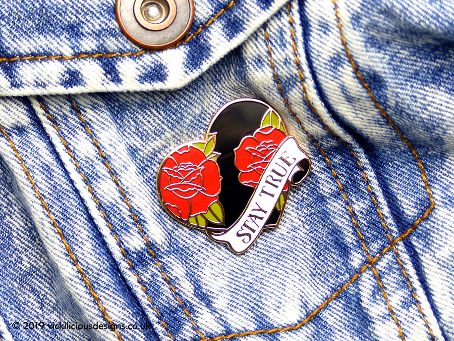 Stay True Heart & Rose Tattoo Hard Enamel Pin