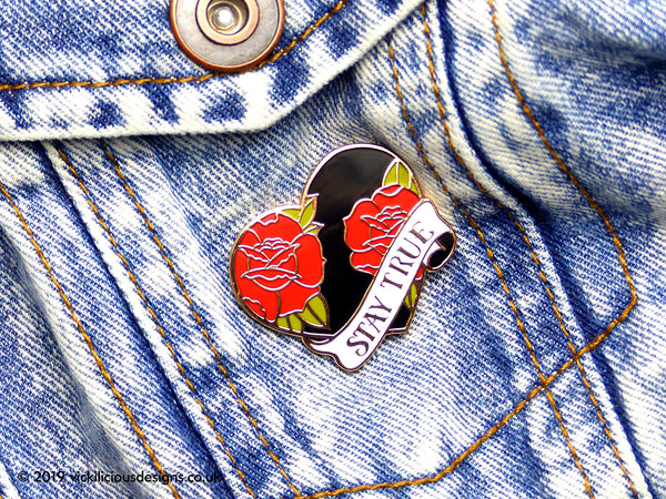 Stay True Heart & Rose Tattoo Hard Enamel Pin