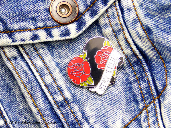 Stay True Heart & Rose Tattoo Hard Enamel Pin